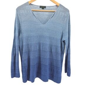 LRL Ralph Lauren Jeans Co Ombre Blue Knit Linen Sweater Sz XL Coastal Beachy